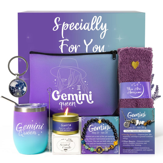 Gemini Birthday Gifts for Women Zodiac Gift Basket Sets for Best friend, Mom, Sister, Wife, Unique Birthday Gift Ideas for Women