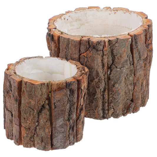 ARTIBETTER Rustic Bark Flower Pot, Natural Tree Bark Design; Water-Resistant Planter for Planting Flowers, Garden Decor, Porch or Rustic Wedding Decoration