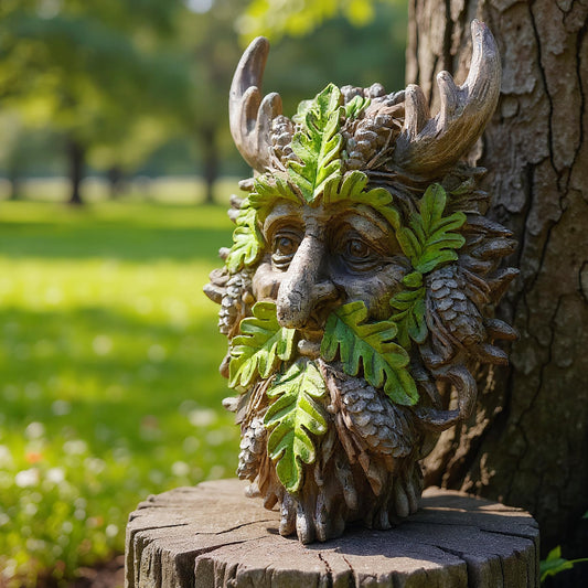 Euiroet 8.3" Real Tree Face Hugger Statue, Garden Outdoor Resin Sculpture with Foliage Features, Fairy Elve Accent Yard Art, Halloween Trees Decorations Outdoor Wall Mounted Statue