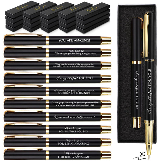 PerKoop 20 Sets Thank You Gifts Inspirational Ballpoint Pen with Box Employee Appreciation Gift Pen Bulk for Doctor Volunteer Dispatcher Secretary Nurse Teacher Office Staff (Black,Thank You)