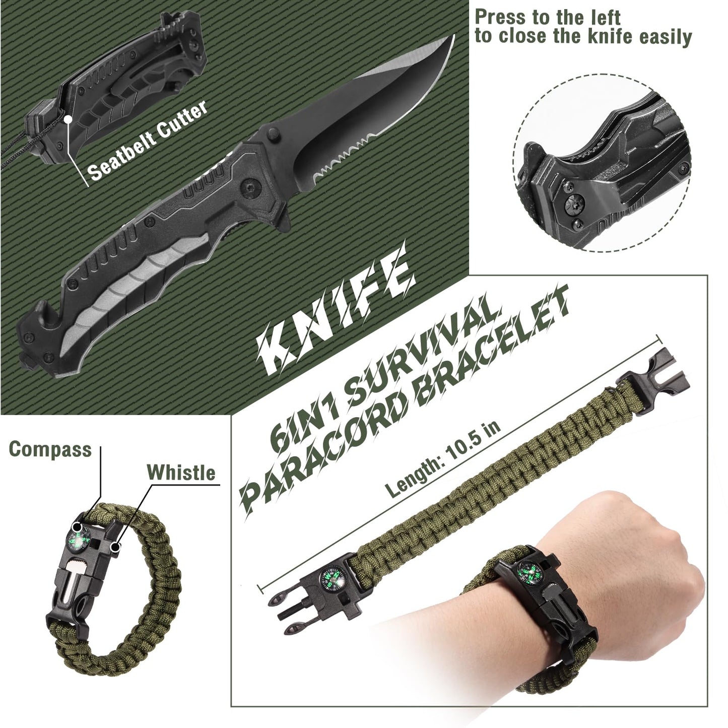 Gifts for Men, Teen Boy, Dad, Husband, Boyfriend, Brother. 20-in-1 Adventure Survival Kits - Camping Hiking Essential Gear and Wilderness Adventures Disaster Prepasredness Kit