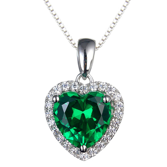 Navachi 925 Sterling Silver 18k White Gold Plated 3.7ct Heart Emerald Az9632p Necklace Pendant 18"