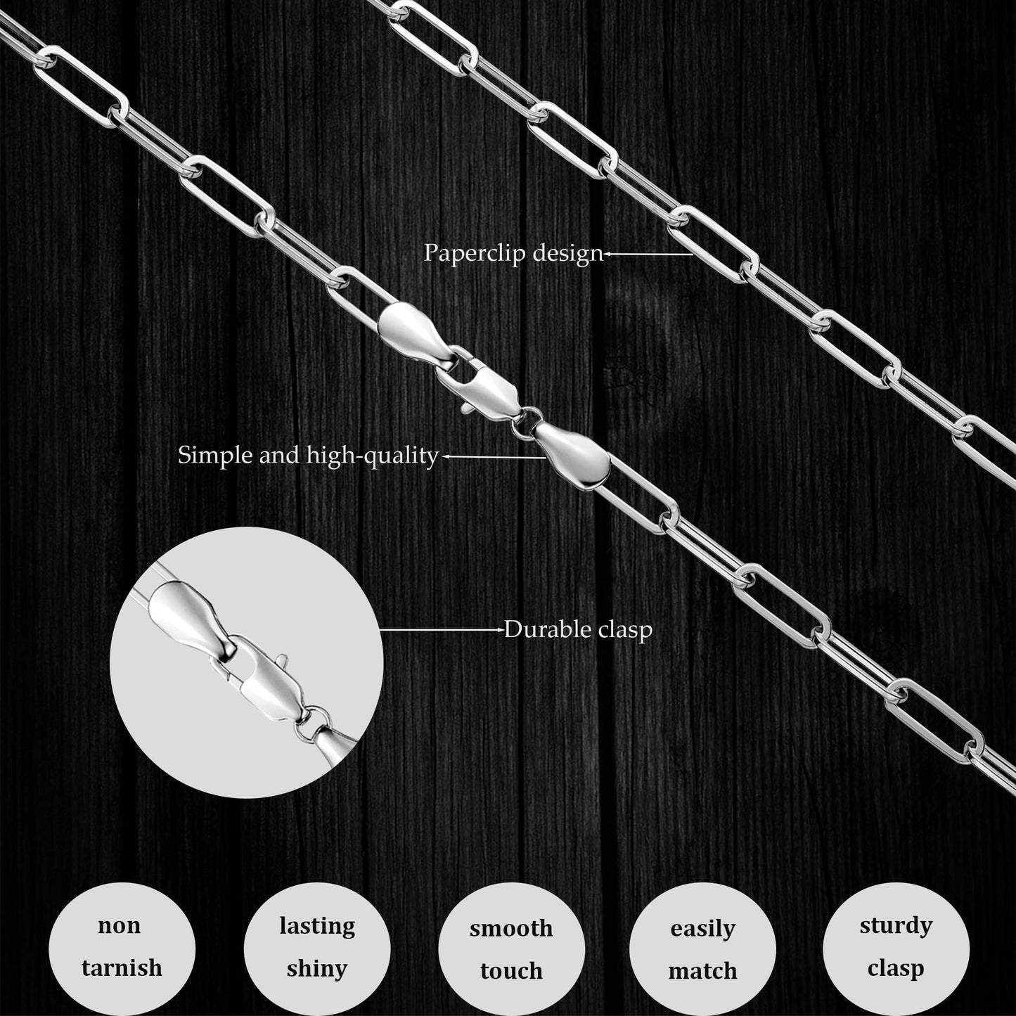 MBW Sterling Silver Paperclip Choker Necklace for Women,Dainty Silver Chunky Chain Necklaces for Women Trendy 16in Simple Thick Minimalist Link Necklace Jewelry Gifts