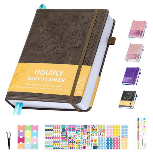 Undated 12 Month Planner Hardcover (5.5x8.5") - Weekly & Monthly Academic Life Organizer, Productivity Journal, Thick Paper, Sticker, Bookmark, Pen Loop(Brown)