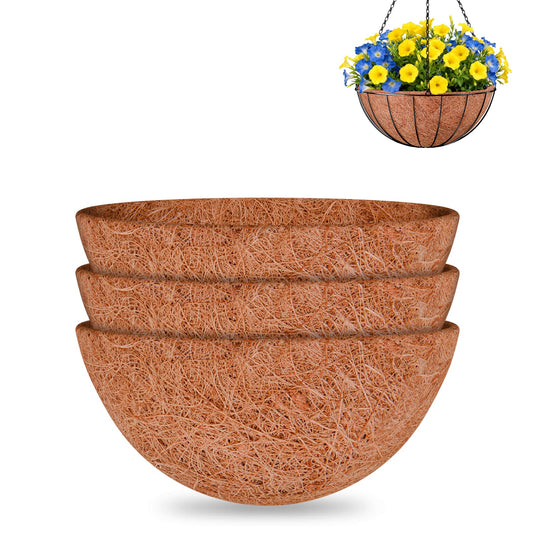 Halatool 3PCS 14 Inch Coco Liners for Hanging Baskets Round Hanging Basket Liners 100% Natural Coconut Husk Liner for Planters for Flowers Vegetables Indoor Outdoor Plants