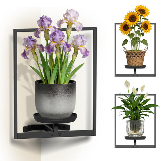 BXF Corner Plant Shelf for 90° Corner Only, 15.35" Metal Floating Corner Shelves, Heavy Duty 22lbs Wall Mounted Plant Holder, Modern Minimalist Hanging Square Planter for Indoor Plants