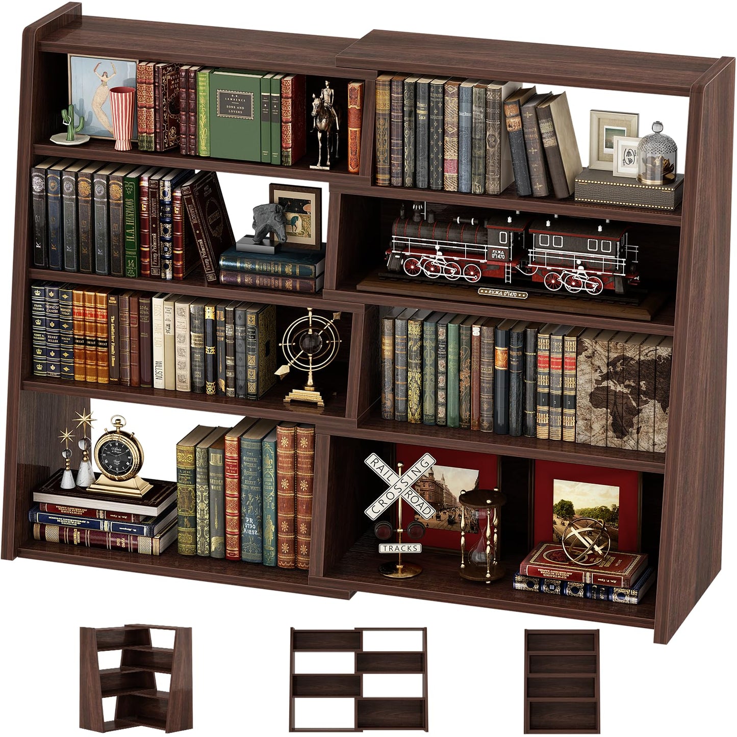Armocity Book Shelf - Small Expandable Ladder Shelf, Short Corner Bookshelf for Small Spaces, 5 Tier Wood Narrow Bookcase, for Living Room, Bedroom, Entryway, Black Walnut