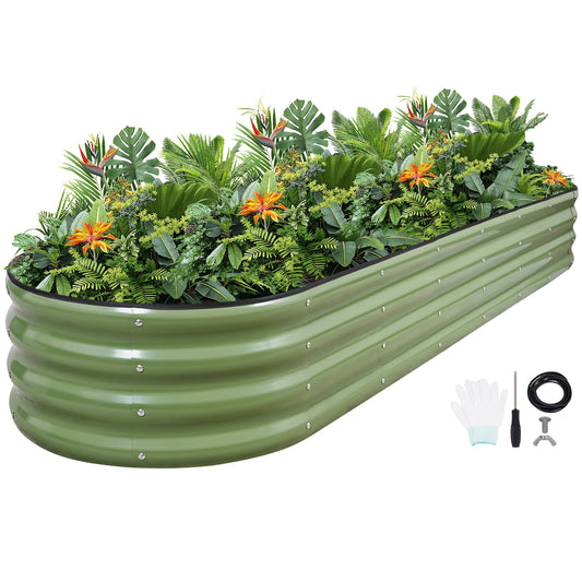 G GOOD GAIN Raised Garden Beds - 8x2x1ft Galvanized Planter Boxes Kit with Protective Tape & Gloves & Tools | Oval Metal Outdoor Raised Bed for Gardening Vegetables, Fruits, Flowers, Herbs, Oliver