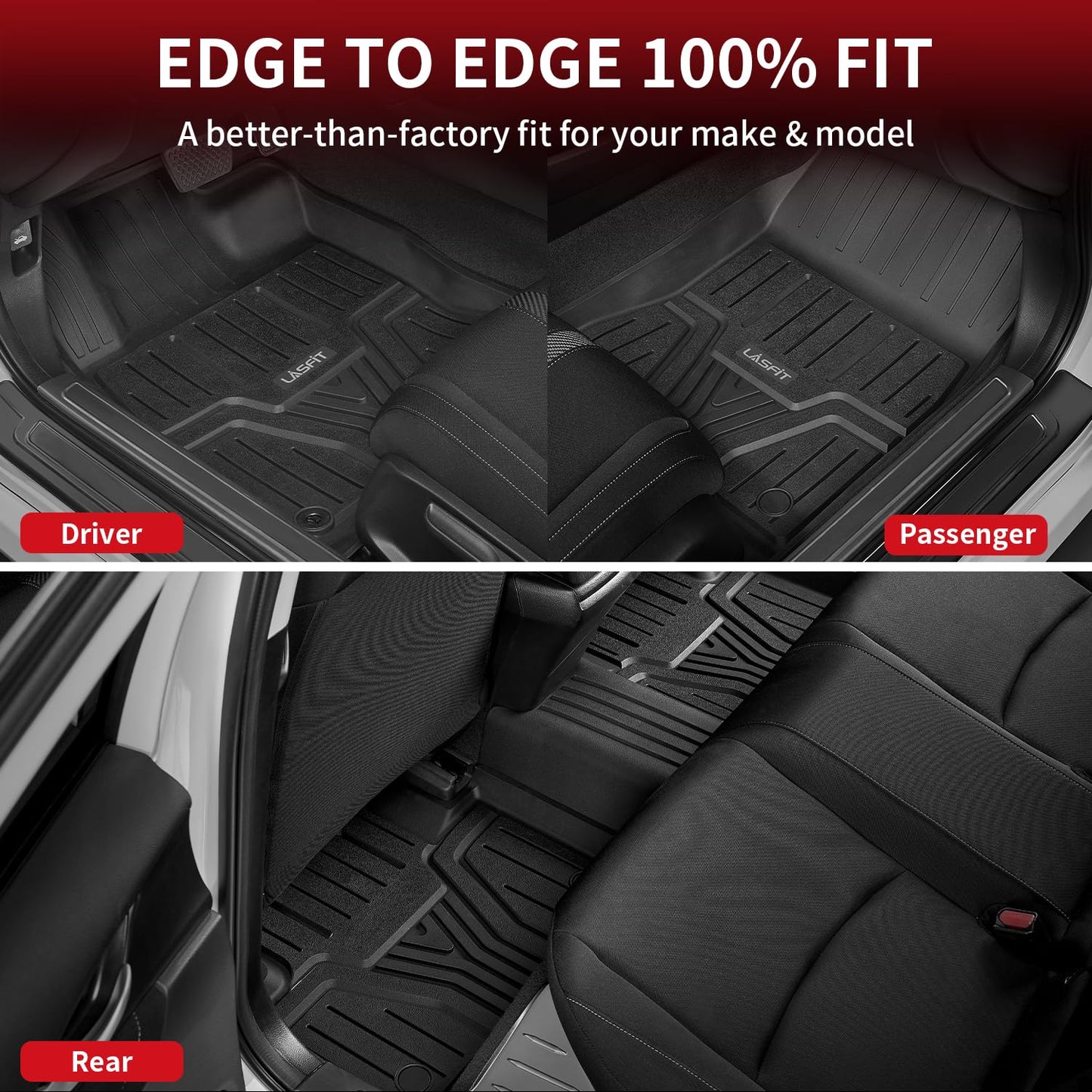 LASFIT Floor Mats for Honda Civic Sedan 2016-2021 & Hatchback 2017-2021 & Coupe 2016-2020, All Weather TPE Custom Fit Floor Liner, 1st & 2nd Row, Black
