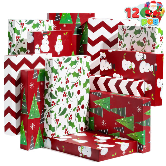 JOYIN 12 PCS Christmas Shirt Gift Boxes with Lids for Presents, Large Robe Cardboard Boxes, Xmas Bright Decorative Box for Clothes, Birthday Holiday Wedding Gift Wrapping Decor, Hat, Sweater and Coat