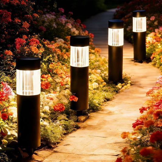 Sublume Solar Pathway Lights Outdoor, 4 Pack Large Metal Stainless Steel Solar Garden Lights, 3000K Brighter Outdoor Solar LED Lights for Yard, Path, Walkway, Driveway, Sidewalk, Landscape Lighting