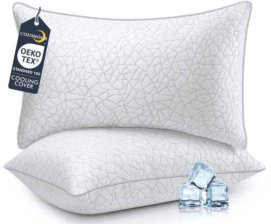 COZSINOOR Bed Pillows Queen Size - Cooling Premium Down Alternative Pillows Set of 2 for Side, Back, and Stomach Sleepers Hotel Quality Fluffy Soft Microfiber Fill Breathable Skin-Friendly