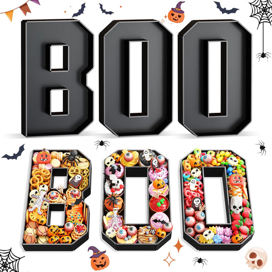 Paready Halloween Charcuterie Letters Boo, 13.78" Fillable Foam Cardboards Boo Black Charcuterie Tray Box for Candy, Treats, Snack, Cupcakes Container for Horror Halloween Party Decorations