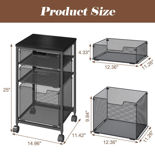 Sbanmao Rolling Storage Cart with 2L+1S Drawers, Metal Utility Cart on Wheels with Wooden Top, Craft Art Storage Organizer Cart for Classroom, Office, Home