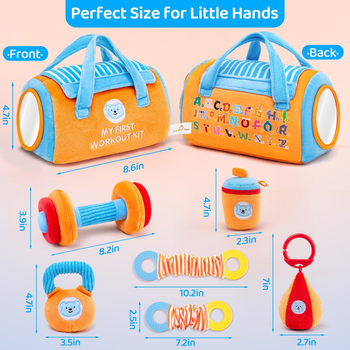 Baby Toys 3-6-12 Months Sensory Toy for Babies Workout Dumbbell Weights Toy Set with Rattles,Crinkle,Mirror & Teether,Montessori Toys for 6 Month Old Infant Baby Girl Boy Gifts