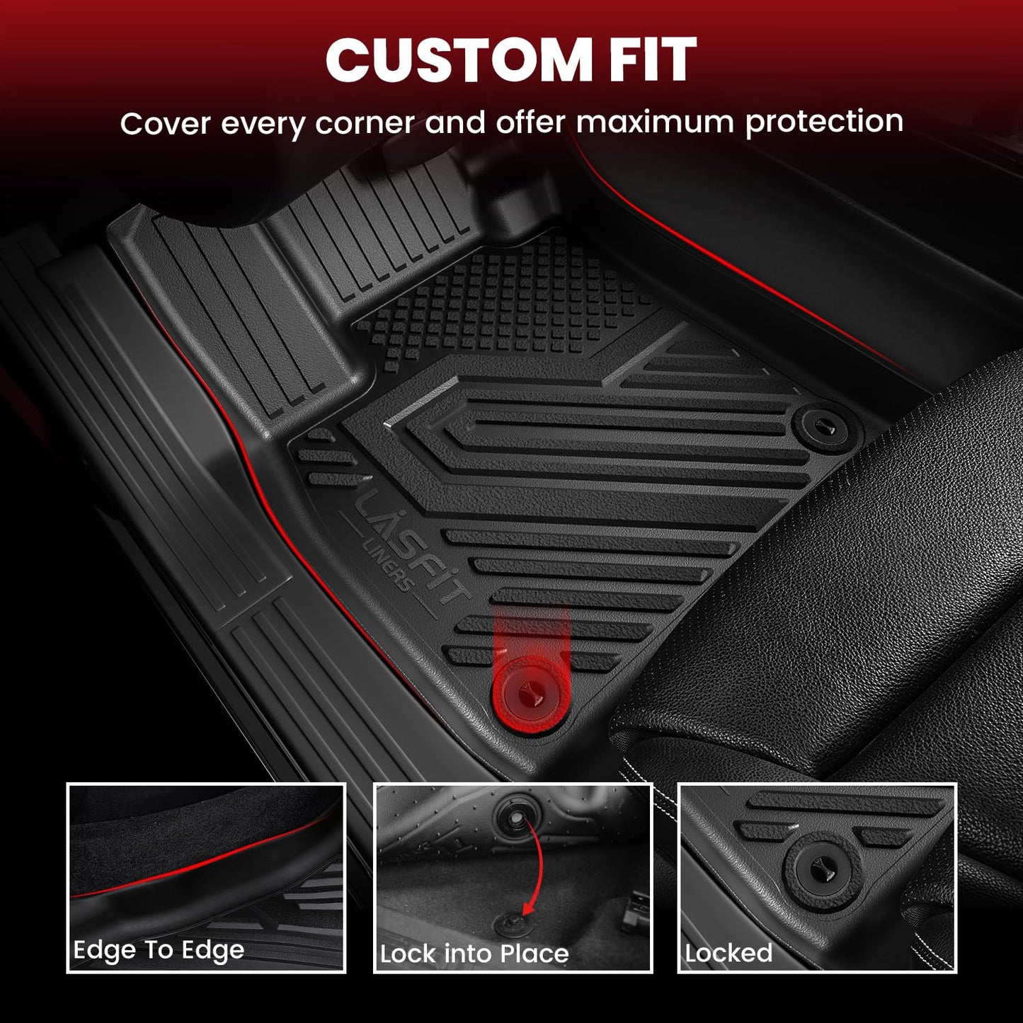 LASFIT Floor Mats & Cargo Mat for Honda Passport 2026, All Weather TPE Custom Fit Passport Floor Liner Accessories, 1st & 2nd Row & Trunk Mat with Backrest Mat Full Set, Black