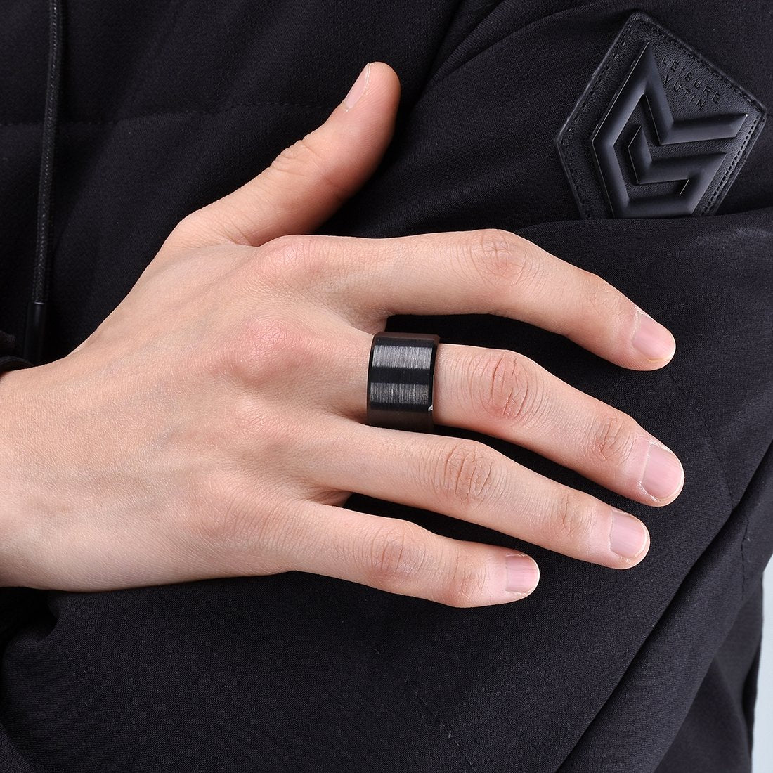 King Will Black-15mm Basic Wedding Ring For Men with Brushed Matte Surface Beveled Polished Edge Comfort Fit 10