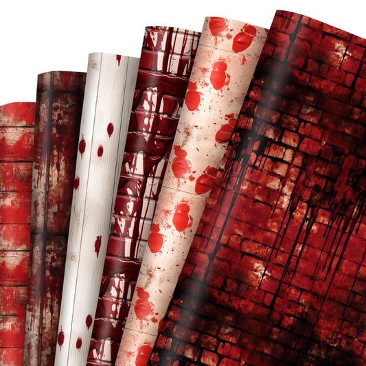 JarThenaAMCS 12 Sheets Halloween Bloody Wrapping Paper - Not Roll - Blood Splatter Brick Gift Wrap Paper Folded Flat for DIY Crafts Holiday Horror Party Supplies, 19.7 x 27.6 Inch