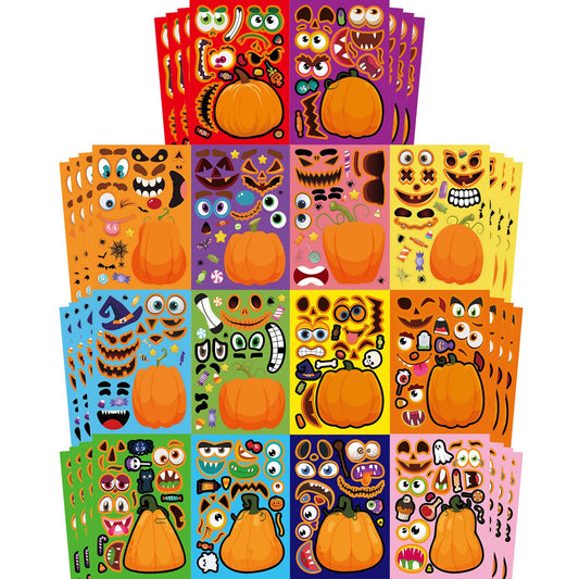 56 Sheets Halloween Pumpkin Make a Face Stickers for Kids - 14 Different Pumpkin Designs - Fun Halloween Party Favors Crafts Games & Activities Supplies