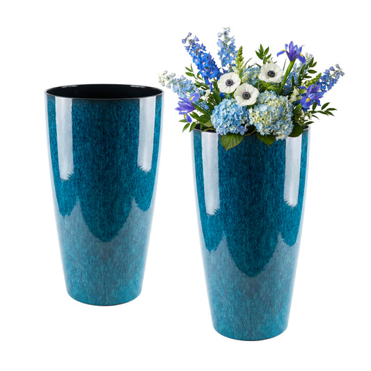 Lucieblessdesign 21 inch Tall Planter, Indoor Outdoor Planter Set of 2 Tall Outdoor Planters for Porch Large Planter Pot with Drainage Hole for Home Garden Front Door (Deep Blue)
