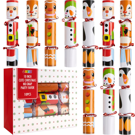JOYIN 10 Pack Christmas Non-Snap Party Favor with Cute Characters, Includes Party Hat, Joke & Gift, Christmas Table Decorations for Holiday Dinner Traditions Supplies, Stocking Stuffers for Kids