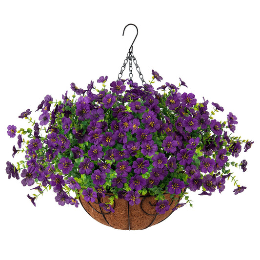 HyeFlora Artificial Fake Hanging Plants Flowers with Basket Outdoor Decor Faux Silk Dasiy Flower Arrangements in Pot Planter for Porch Home Indoor Patio Garden Yard Decoration