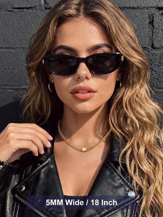 Bandmax Mens Chain Necklace 22 Inch 5MM Wide Miami Chain Hip Hop Link Chains 14K Gold Plated Cuban Link Chain for Men Women Biker Rapper Jewelry