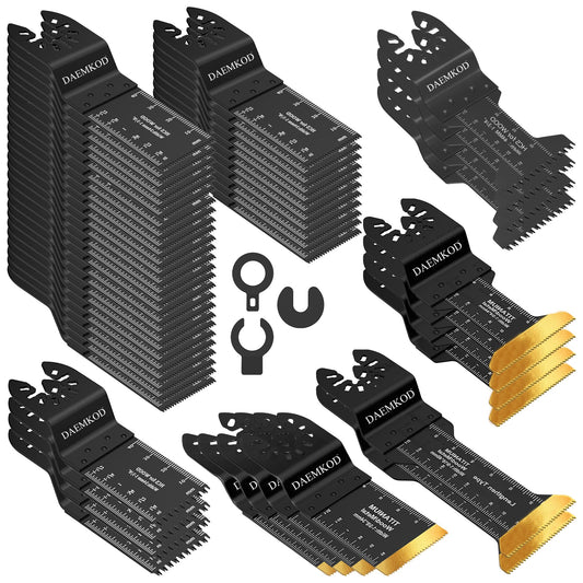 DAEMKOD 55 Pack Oscillating Saw Blade Kit, Professional Multitool Blades for Soft Metal Nails and Hard Wood Plastic, Multi Tool Blades Kits for Oscillating Tool Accessories, 6 Types Saw Blades