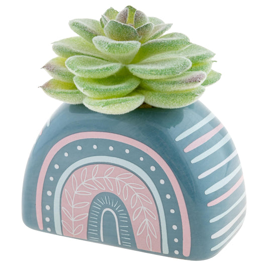 Karma, Shaped Succulent Pot, Faux Mini Ceramic Pot for Office & Home Decor - Rainbow