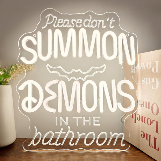 GGK Please Don't Summon Demons in the Bathroom LED Neon Sign Funny Gothic Decor for Home Halloween Spooky Vibes Sign