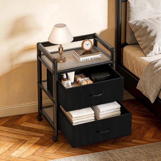 Glosen 2 Drawer File Cabinet with 26'' Removable Fabric Drawers Convert to Shelves, Mobile Filing Cabinet on Wheels, Heavy Duty Metal Printer Stand for Home Office, Small Space