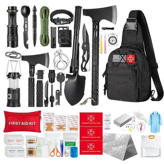 Survival Kit,360 Pcs Bug Out Bag with First Aid Kit.Camping Axe, Survival Shovel,Tools Ideal for Camping, Hiking