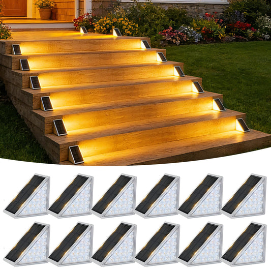 VOLISUN Solar Step Lights Outdoor Waterproof, LED Outdoor Stair Lights, Solar Step Light for Outside, Warm&Cool White Deck Light Decor for Stair,Front Porch and Patio(Gray,12 Pack)