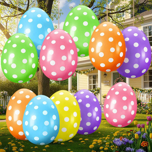 12 Pack 24 Inch Easter Inflatable Eggs Jumbo Outdoor Decorations Yard Lawn Decor Kids Toys Bunny Colorful Eggs Inflatable Ornaments for Garden, Party
