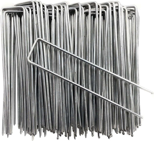 Petgrow 6 Inch Garden Stakes Galvanized Landscape Staples,U-Type Turf Staples for Artificial Grass, Rust Proof Sod Pins Stakes for Securing Fences Weed Barrier,Outdoor Wires Cords Tents Tarps,100