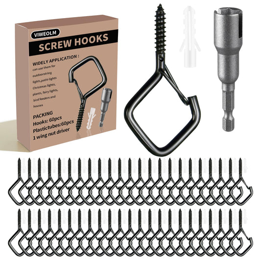 Viweolm 60 Pcs Black Eye Hooks Screw Heavy Duty,Ceiling Hooks for Hanging Plants,String Lights,Cup,Wind Chime,Bird Feeders. Plant Hanger Indoor&Outdoor