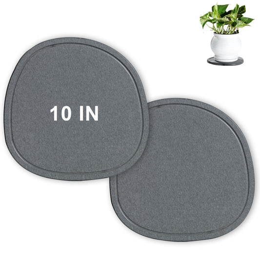 XRzitky 10 Inch 2 Pack Diatomaceous Earth Plant Pot Saucers Trays for Indoors No Holes, Diatomite Plant Drip Water Catcher Tray for Pots, Planter Drainage Saucers Plates to Catch Water, Deep Grey