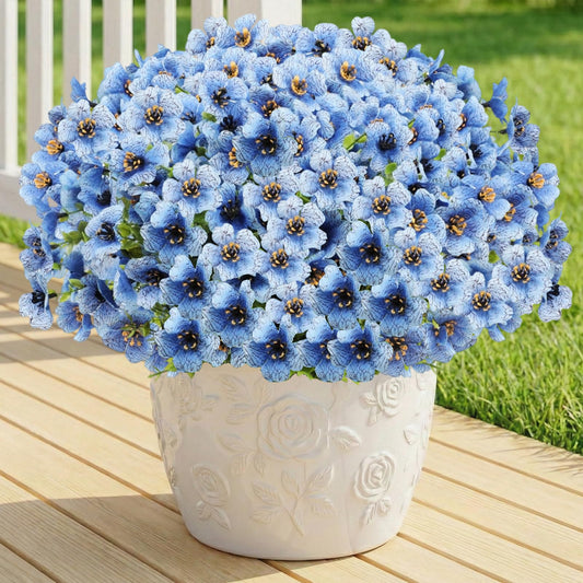 LetuoClips Artificial Flowers Fake Plants for Outdoors Spring Decoration, 13Bundles Silk Realistic UV Resistant Faux Flowers for Outside Planter Porch Yard Patio Garden Home Indoor, Blue