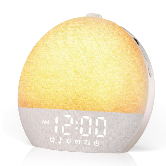 Geuuap Sunrise Alarm Clock White Noise Sound Machine for Bedroom | Natural Wake-Up Light with 30 Soothing Sleep Aids, Bluetooth Speaker, Dimmable Clock, Screen-Free Design for Baby Adults Kids-Khaki