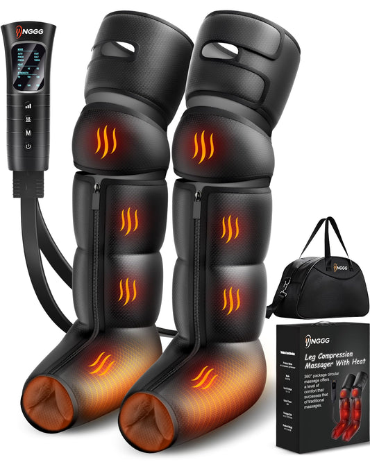 YINGGG Air Compression Leg Massager with Heat - Foot and Calf Massage Sleeve with 3 Heat&6 Intensities&6 Modes, Compression Boots for Circulation and Pain Relief-M