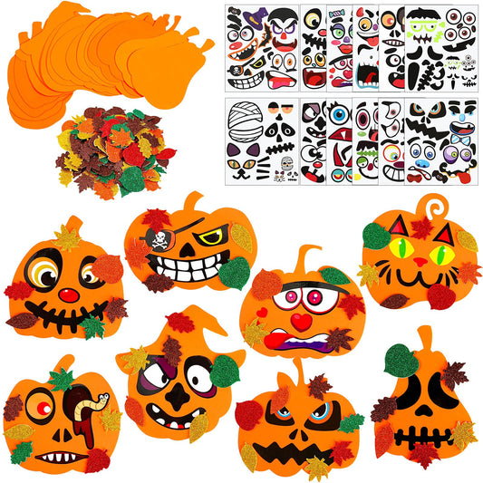 Outus 178 Pcs Halloween Pumpkin Stickers Craft Decorating Kit, 16 Foam Pumpkins 12 Decorating Stickers and 150 Glitter Maple Leaf for DIY Crafts Fall Thanksgiving Party Decorations
