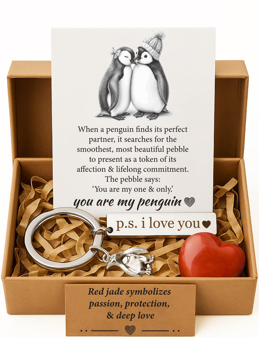 BABYQLO Penguin Gift Box Set - Romantic Anniversary I Love You Presents for Him or Her, Girlfriend, Boyfriend, Fiancee, Wife, Husband - Valentine's Day, Birthday, Engagement & Easter Basket Stuffer