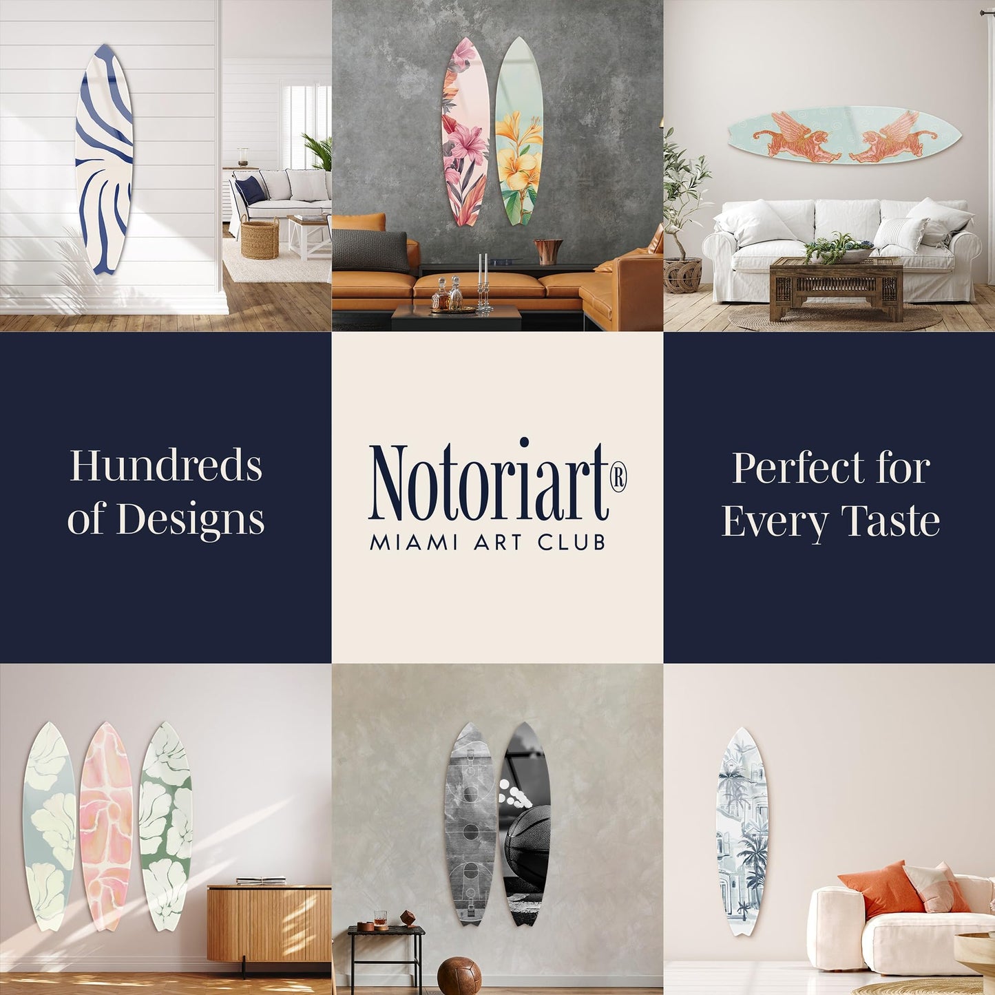 Notoriart Muted Botanical Surfboard Acrylic Wall Art Die-Cut Coastal Modern High-Gloss Home Decor, 15" x 60"