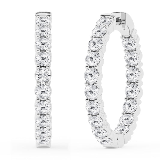 Belacqua 4.00 Carat Round Lab Grown Inside Out Diamond Hoop Earrings in Sterling Silver, Color G+, Clarity SI, Prong Set, Fine Jewelry for Women, Gift Box Included