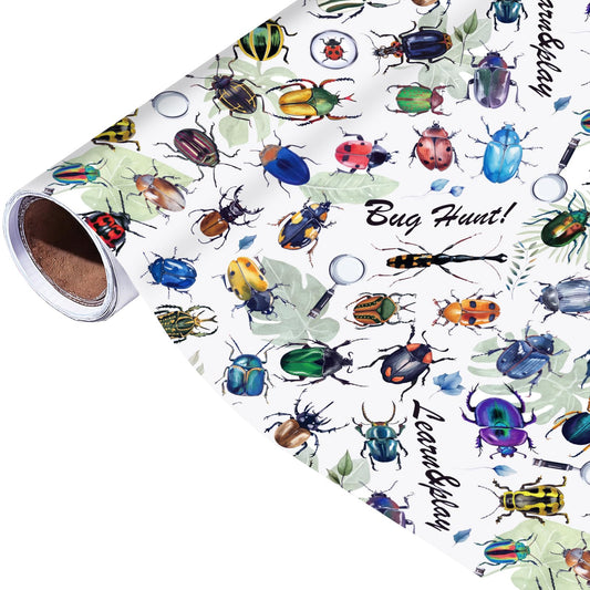 Insect Wrapping Paper Roll - 17Inch x16.4Feet - Beetle Bugs&Leaves Colorful Gift Wrap for Nature Parties,Birthdays,Celebrations