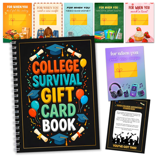 LINHARA College Survival Gift Card Book, 7 x 5 Inch 20 Pages Giftcard Booklet Holders, 2026 College Survival Kit Gift Card Book, High School Graduation Gifts for Students Him Her Boys Girls Women