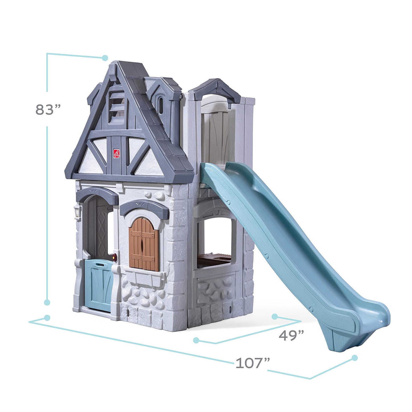 Step2 Enchanting Adventures 2-Story Kids Playhouse, Outdoor Playhouse with Kitchenette & Slide, Rock Climbing Wall, Made of Durable Plastice, For Toddlers 4-8 Years Old