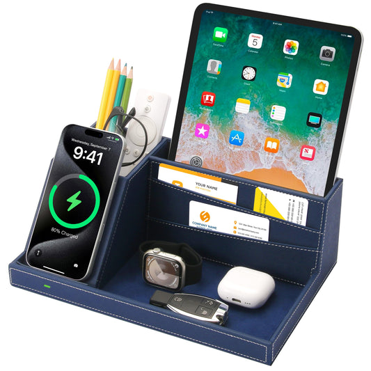 Desk Organizer with Charging Station, Nightstand Organizer Phone Docking Station, Men Gift Husband Wife Anniversary Dad Birthday Nightstand Purse Father Graduation Male Travel Idea Gadgets