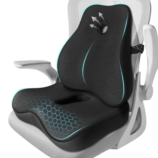 Seat Cushion,Lumbar Support Pillow for Office Chair,Memory Foam Coccyx Seat Cushion,Ergonomic Mesh Back Support Pillow,Office Desk Chair Cushion for Sciatica,Back&Tailbone Pain Relief,Black