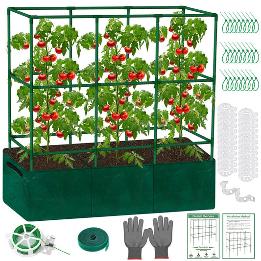 Lezmarket 47" × 16" × 47" Tomato Planter for Garden, Tomato Trellis Cages with Fabric Grow Bag for Climbing Plants
